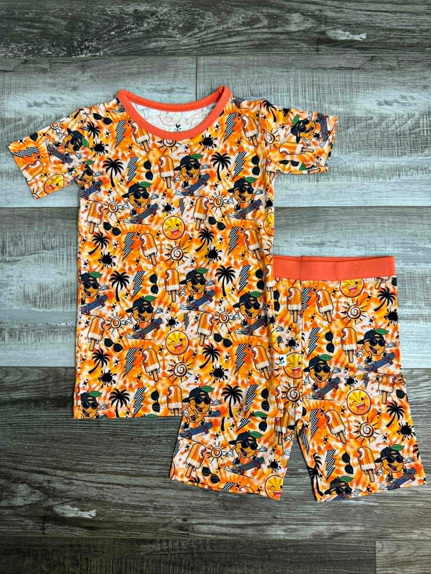 Orange Crush Two-Piece Pajamas Short Sleeve and Shorts