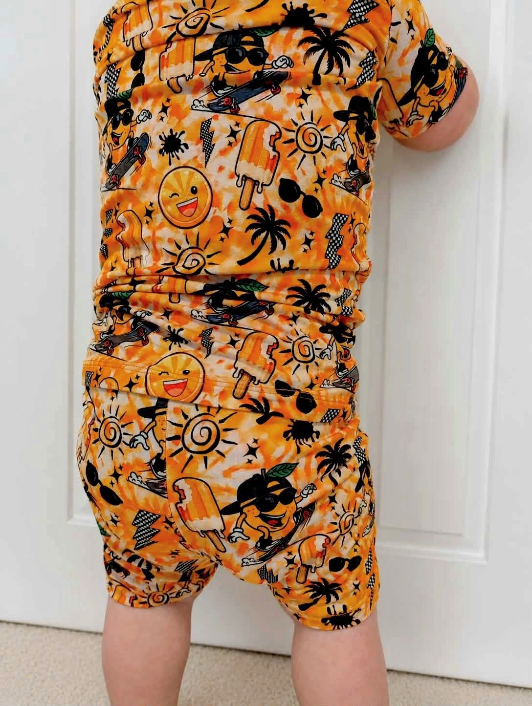 Orange Crush Two-Piece Pajamas Short Sleeve and Shorts