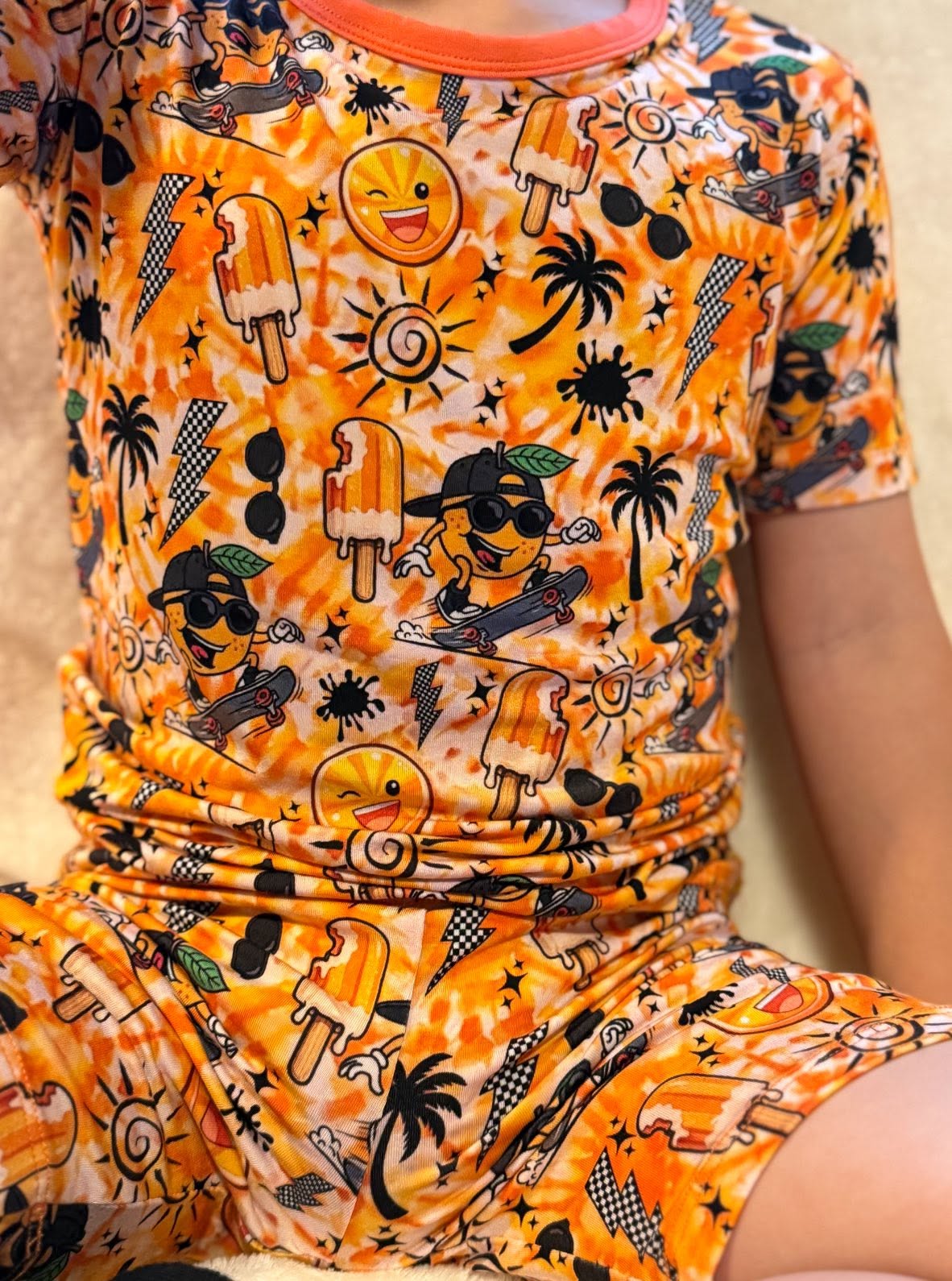 Orange Crush Two-Piece Pajamas Short Sleeve and Shorts