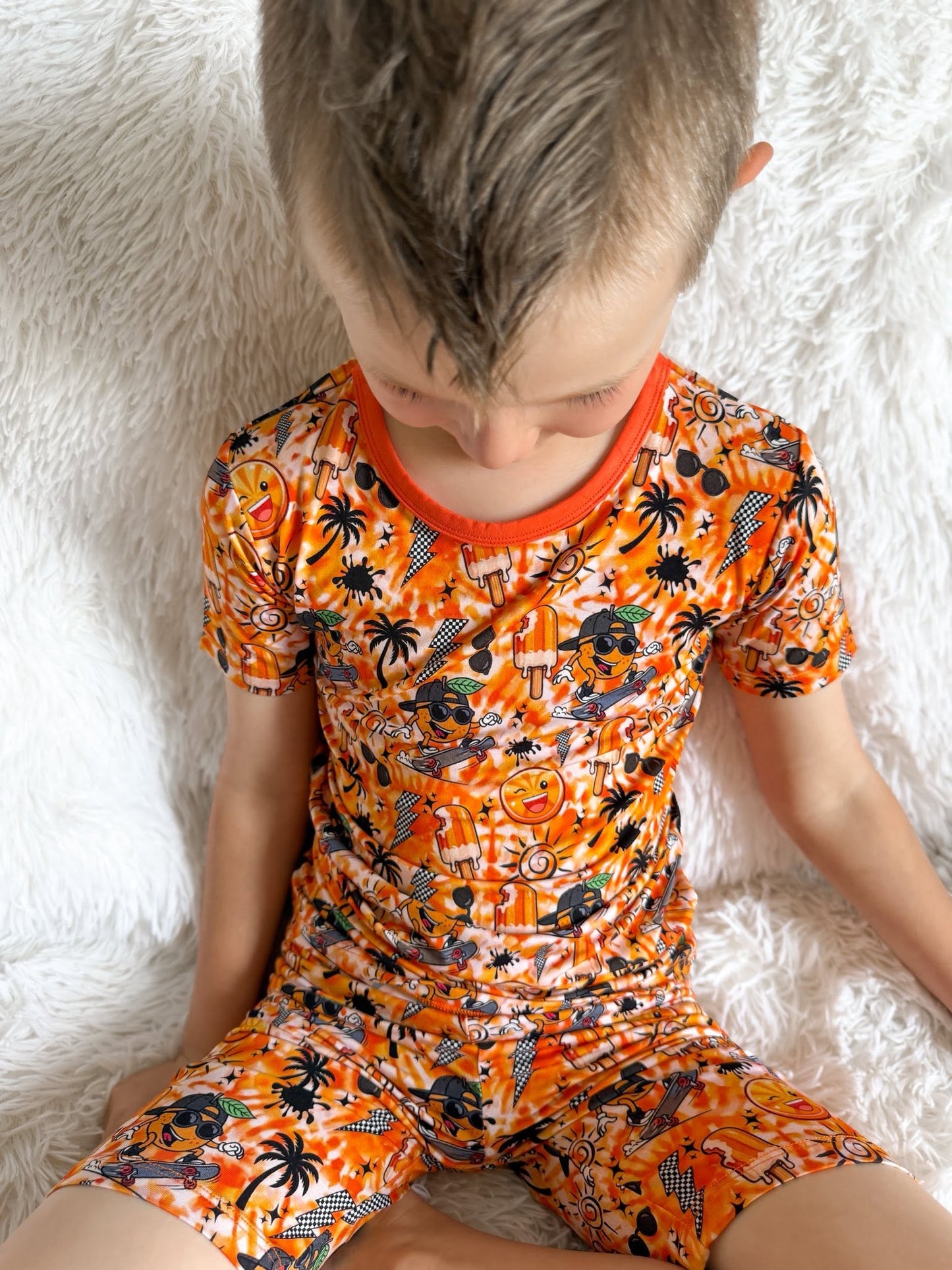 Orange Crush Two-Piece Pajamas Short Sleeve and Shorts