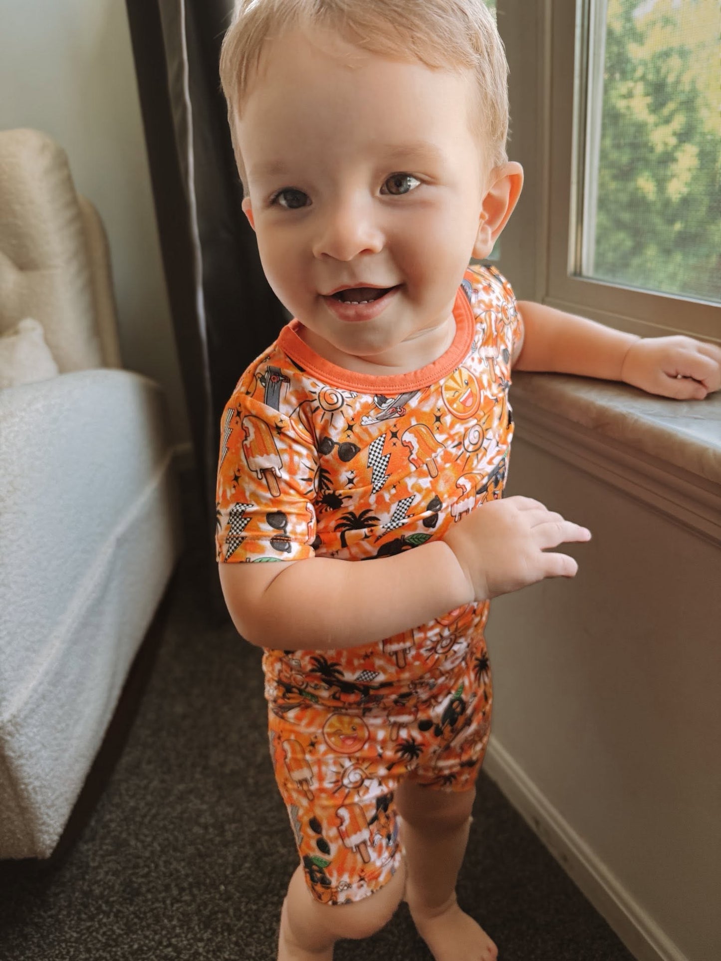 Orange Crush Two-Piece Pajamas Short Sleeve and Shorts