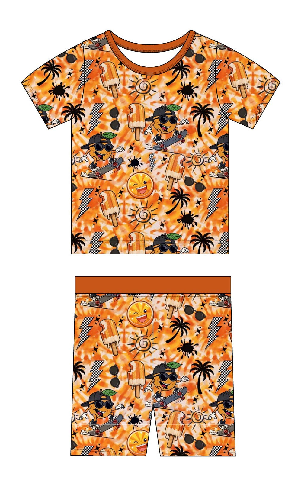 Orange Crush Two-Piece Pajamas Short Sleeve and Shorts